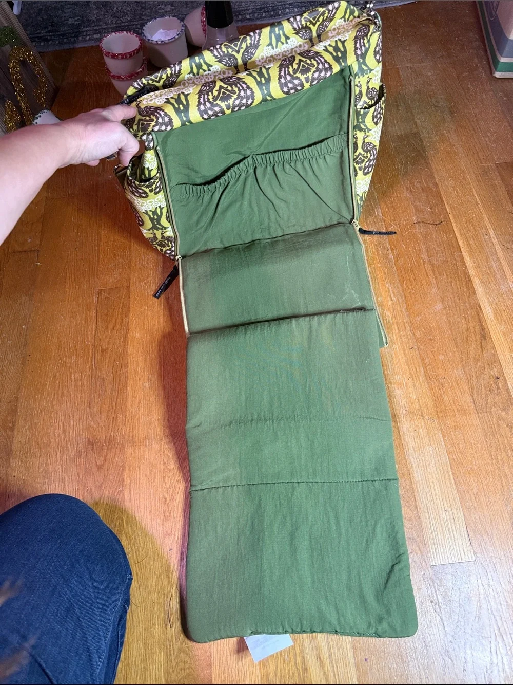 Petunia Pickle Bottom Olive Green Printed Messenger Bag with Pink Accents